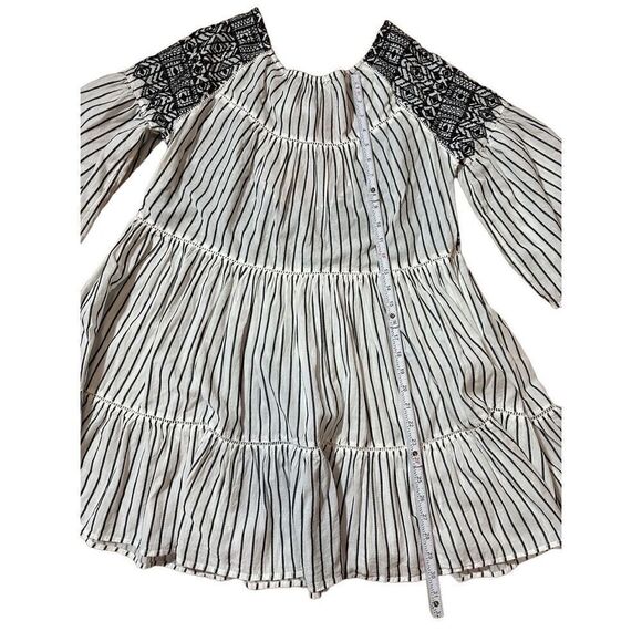 Free People Women's Boho Mini Lola Striped Dress White Black Tiered Embroidered - Picture 11 of 12